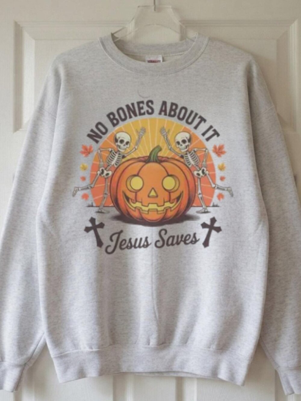 Gildan Christian Halloween No Bones About It AshGrey Crewneck Sweatshirt